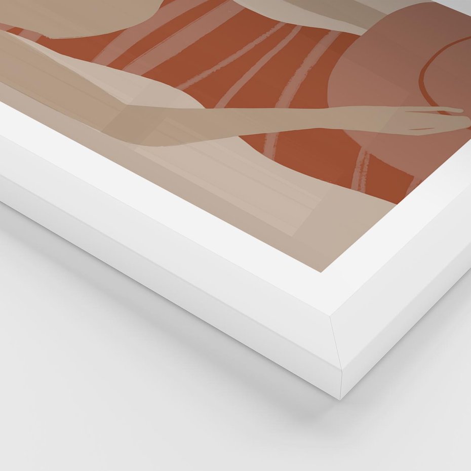 Plakat w ramie 40x50 - Kobiece Retro - minimalistyczny boho plakat, retro kobieta w stroju kąpielowym - rama biała