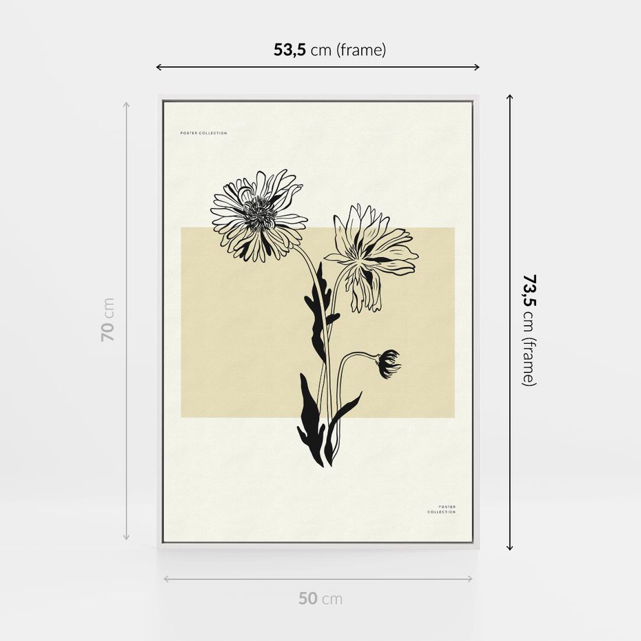 Obraz w ramie 50x70 - Kwiatowe Płótno - kwiaty, typografia - rama biała