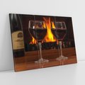 Obraz na płótnie 120x80 - Wino, Kieliszki, Kominek - Wieczór Pełen Relaksu - wino, kieliszki