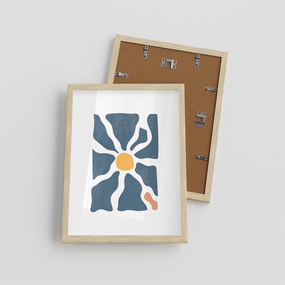 Plakat w ramie 30x40 - Kwiatowy Rezonans - nowoczesna kwiatowa grafika, styl retro - rama drewno