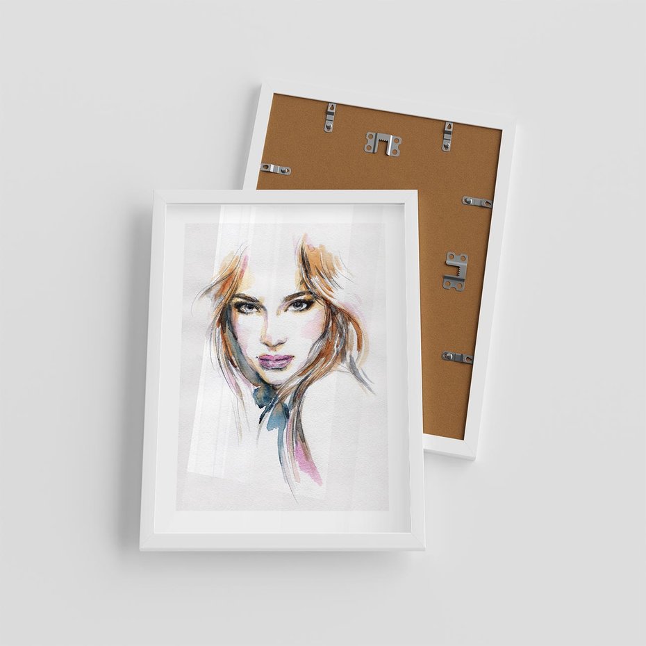 Plakat w ramie 30x40 - Abstrakcyjny portret kobiecy - grafika, kobieta - rama biała