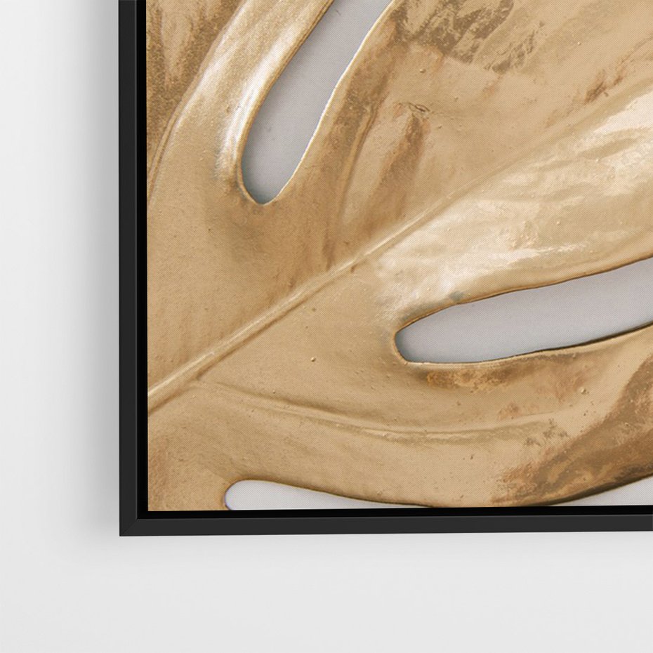 Obraz w ramie 50x70 - Natury Szlachetność - złote, liście - rama czarna