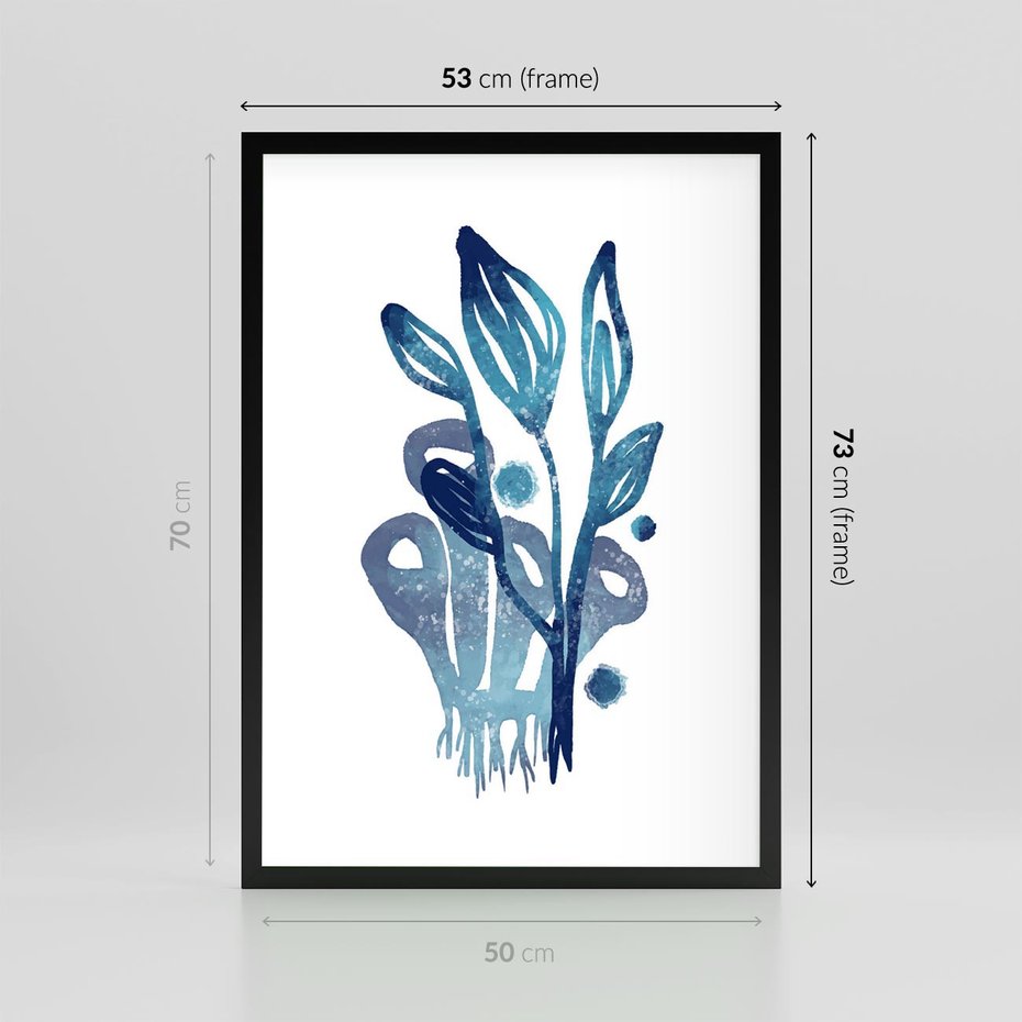 Plakat w ramie 50x70 - Akwarelowy Błękit - pastelowy, abstrakcyjny plakat - rama czarna