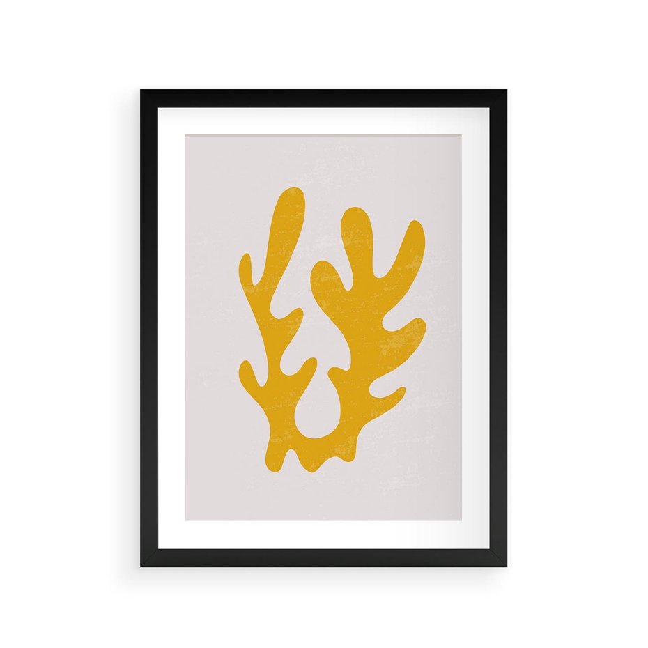 Plakat w ramie 30x40 - Abstrakcyjna Synergia - abstrakcyjna żółta forma, minimalizm - rama czarna