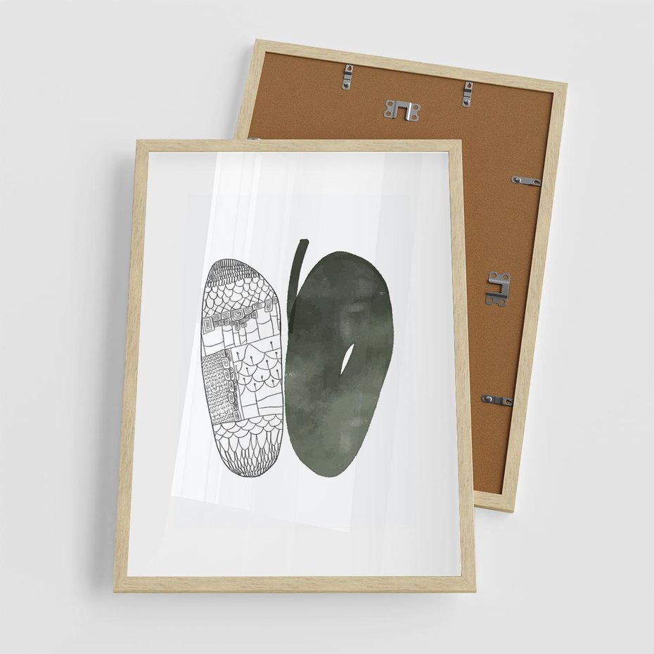 Plakat w ramie 50x70 - Przesunięte Jabłko - minimalistyczny plakat, jabłko - rama drewno