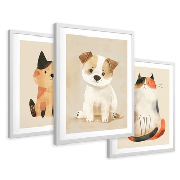 Zestaw obrazy w ramie 50x70 galeria - dla, dzieci, kot, pies, boho - rama biała
