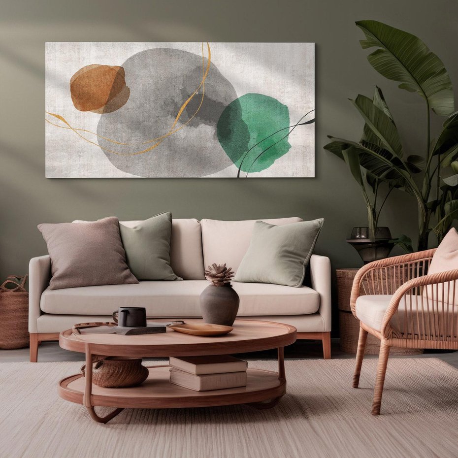 Obraz na płótnie 120x60 - Delikatne Plamy - akwarelowe plamy, złote linie