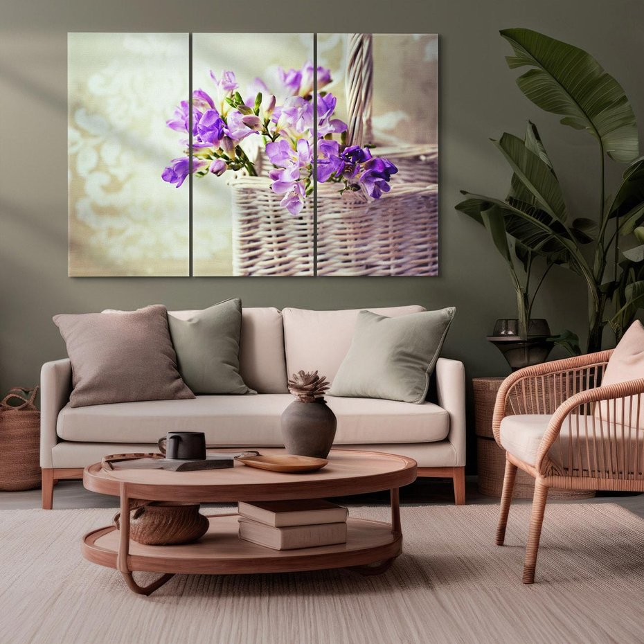 Obraz na płótnie 120x80 - Kwiatowy koszyk - kwiaty, koszyk