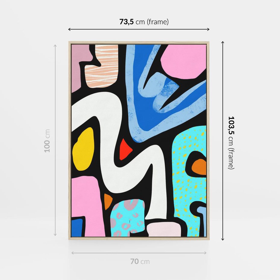 Obraz w ramie 70x100 - Komiksowe Formy - abstrakcyjne formy, komiksowy styl - rama drewno
