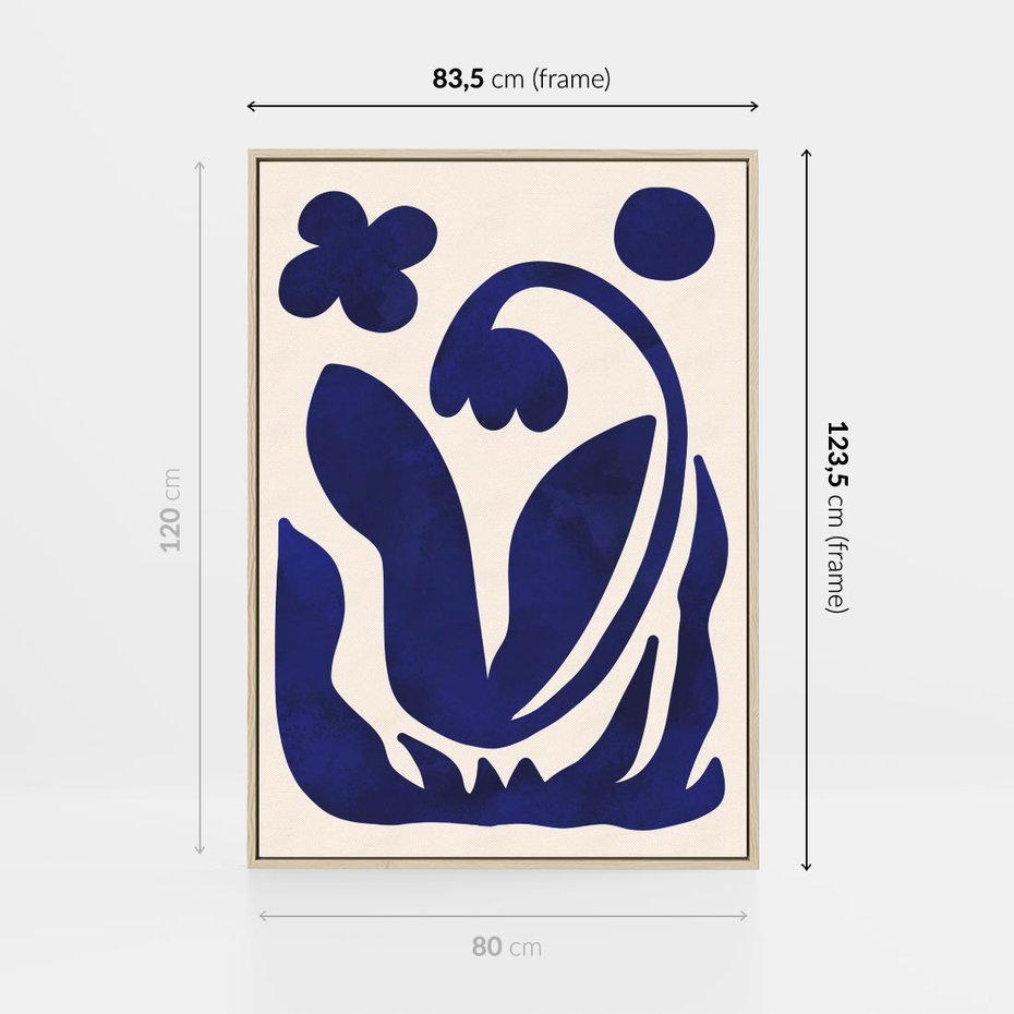 Obraz w ramie 80x120 - Bezgraniczne Echa Serca - abstrakcyjny obraz plakat, dziwne niebieskie kształty przypominają kwiat - rama drewno