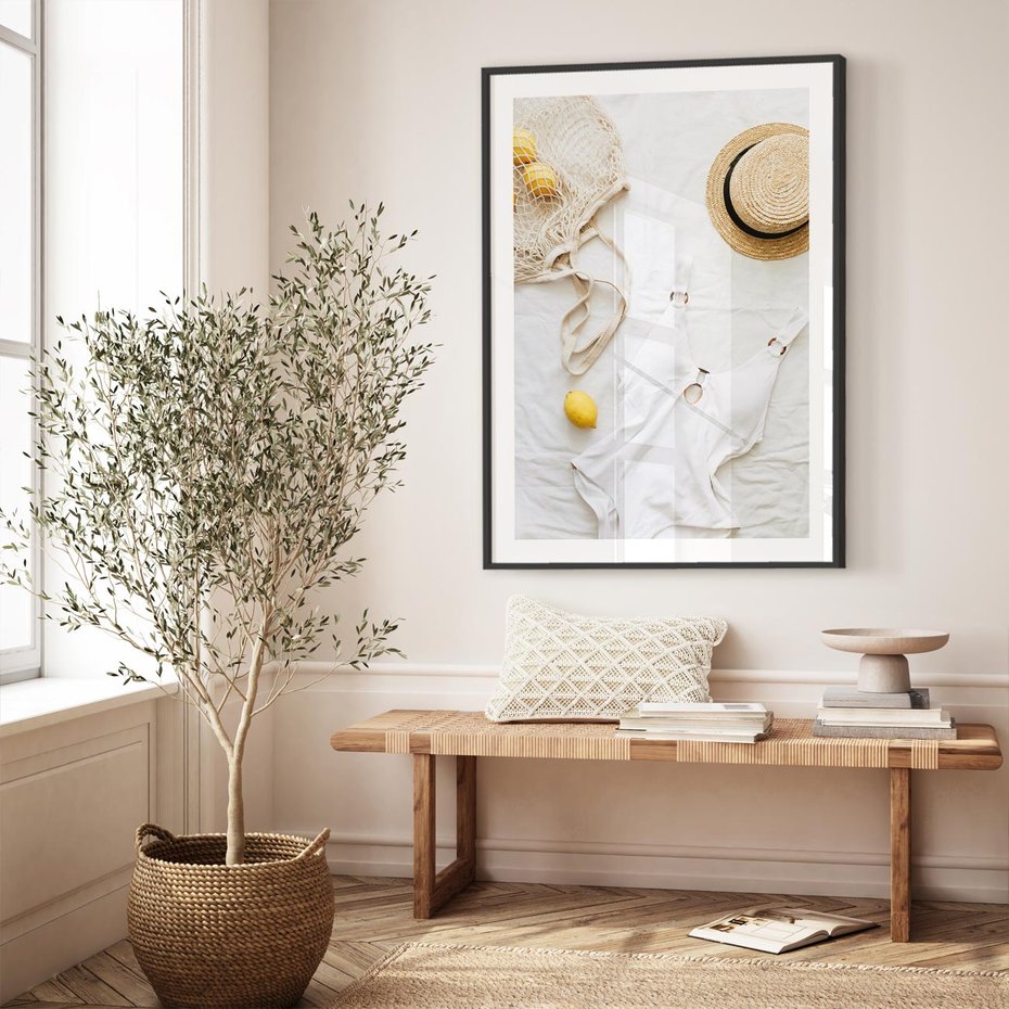 Plakat bez ramy 30x40 - Moda na Wakacje: Cytrynowy Urok - kompozycja letnia, fashion