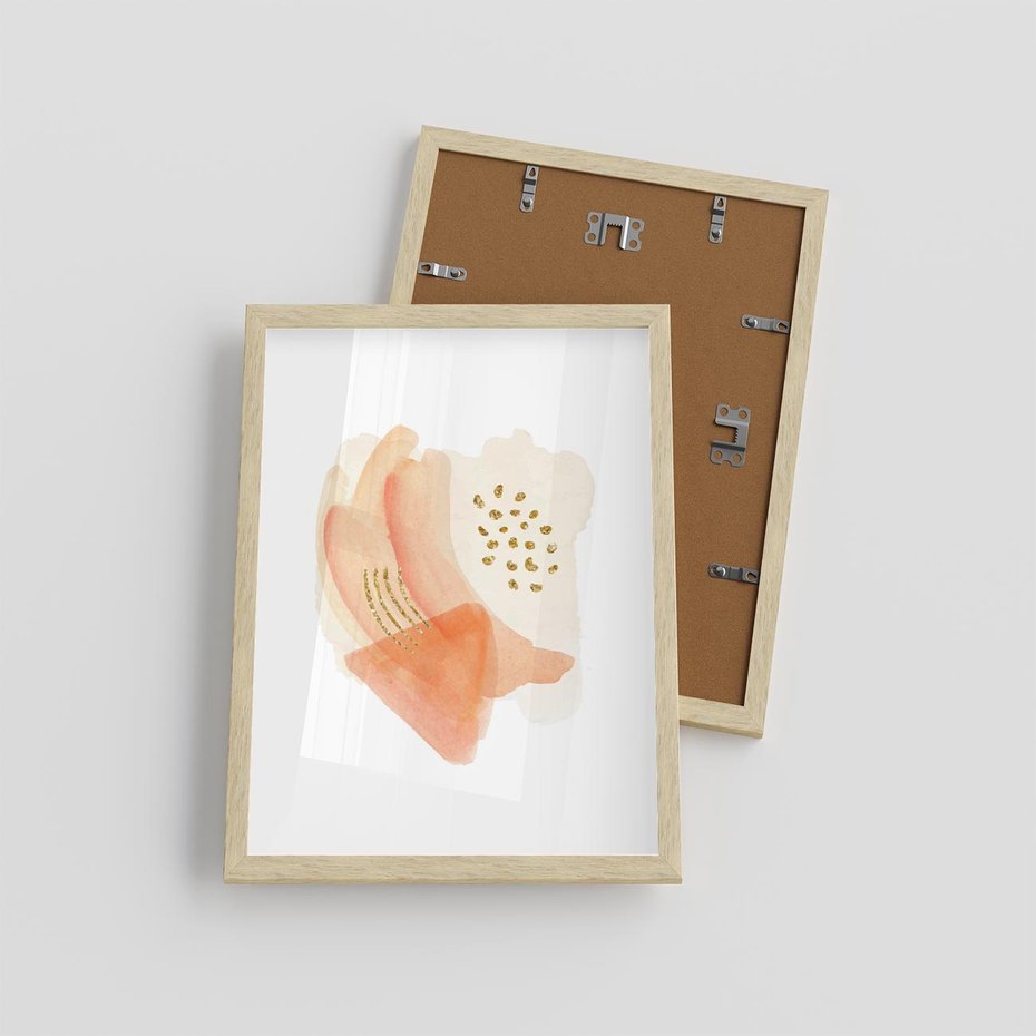 Plakat w ramie 30x40 - Rozkwitające Odbicia Form - abstrakcyjne akwarelowe plamy, minimalizm - rama drewno