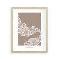 Plakat w ramie 40x50 - Harmonijne Granice - sztuka minimalizmu, biała rycina - rama drewno