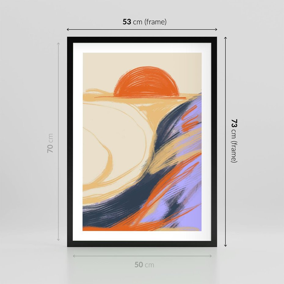 Plakat w ramie 50x70 - Pomarańczowy Horyzont - pastelowy krajobraz, nowoczesny plakat - rama czarna