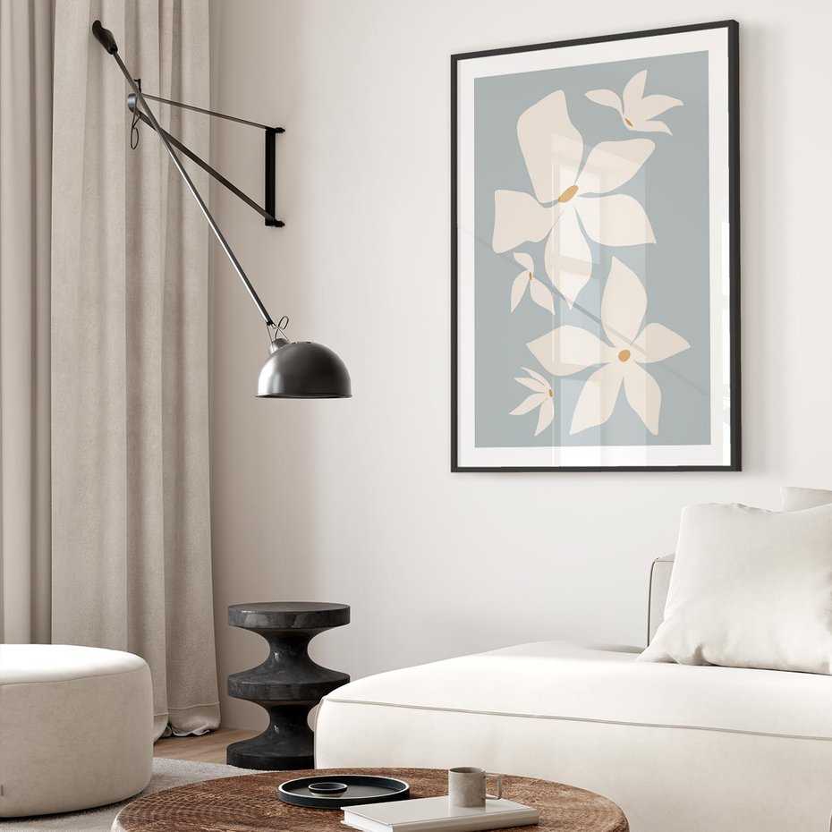 Plakat bez ramy 21x30 - Błękit Kwiatów - kwiaty, nowoczesne i minimalistyczne