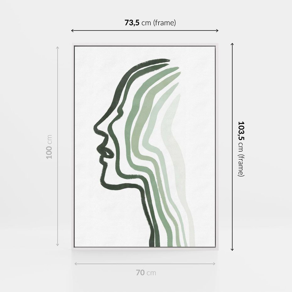 Obraz w ramie 70x100 - Zielony Profil - abstrakcja, zielony portret z profilu - rama biała
