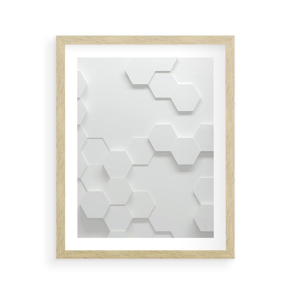 Plakat w ramie 40x50 - Przestrzenne Zabawy - geometryczne, 3D - rama drewno