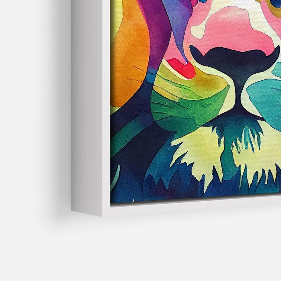 Obraz w ramie 50x50 - Tęczowy Lew - akwarela, tęczowy lew - rama biała