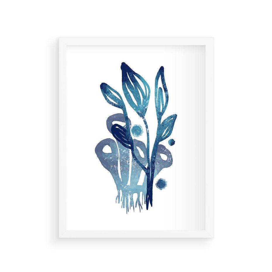 Plakat w ramie 30x40 - Akwarelowy Błękit - pastelowy, abstrakcyjny plakat - rama biała