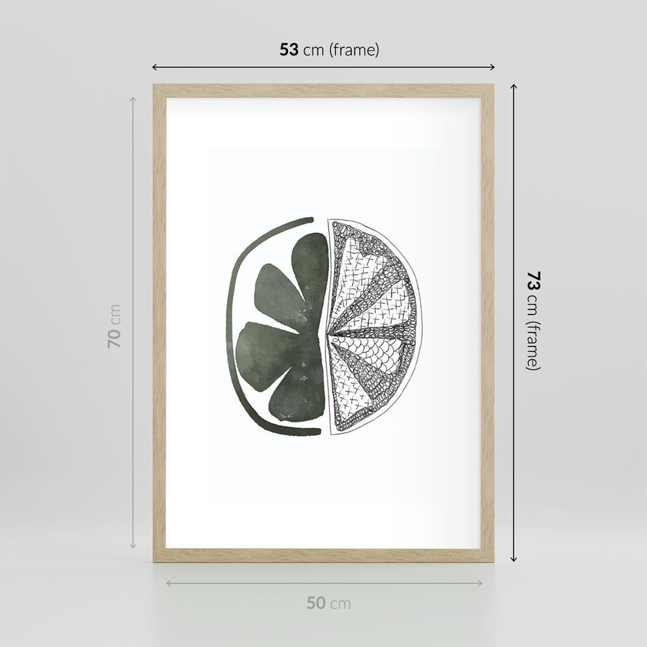 Plakat w ramie 50x70 - Cytrynowe Echo - minimalistyczny plakat, cytryna - rama drewno