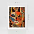 Plakat w ramie 40x50 - Impresje Nieznanych Odniesień - abstrakcyjny obraz olejny, kot - rama biała