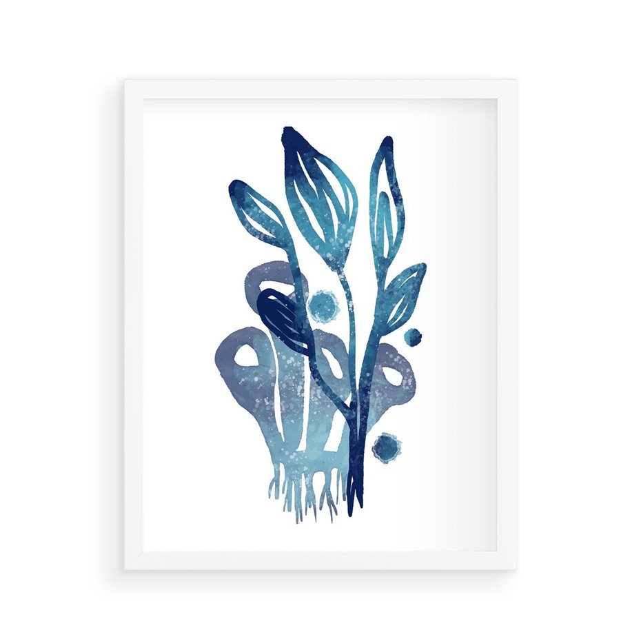 Plakat w ramie 40x50 - Akwarelowy Błękit - pastelowy, abstrakcyjny plakat - rama biała