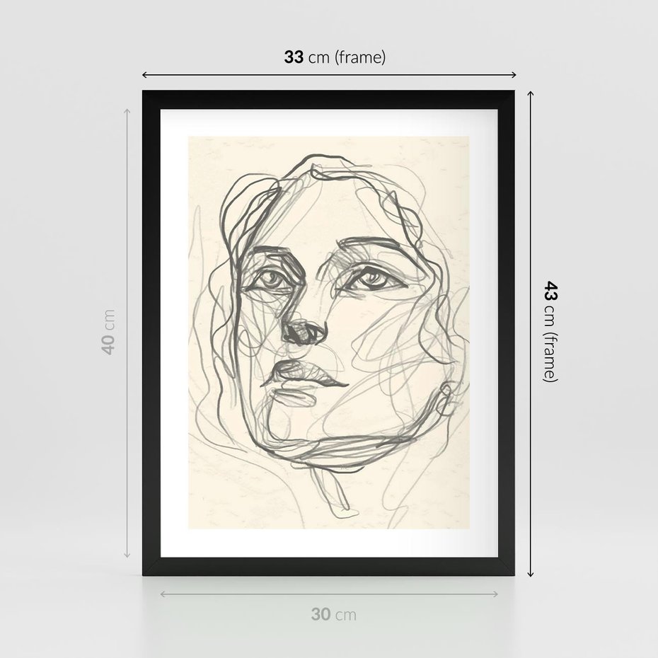 Plakat w ramie 30x40 - Konturem Uchwycone - plakat, minimalistyczny szkic - rama czarna