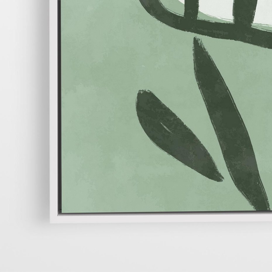 Obraz w ramie 80x80 - Objęcia Zieleni - zielona abstrakcja, zgaszona zieleń - rama biała