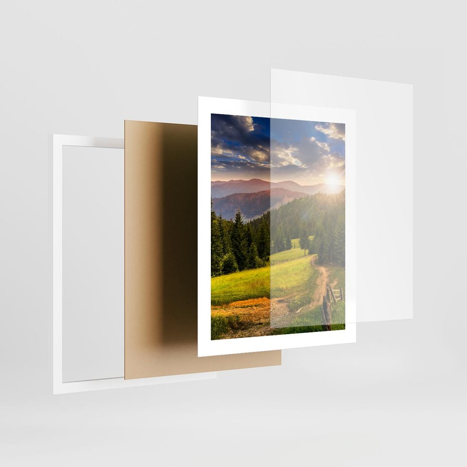 Plakat w ramie 40x50 - Zachód słońca na łące - zachód, łąka - rama biała