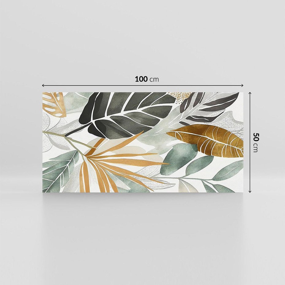 Obraz na płótnie 100x50 - Współbrzmienie wewnętrznego ja - kompozycja z tropikalnych liści, stonowane kolory
