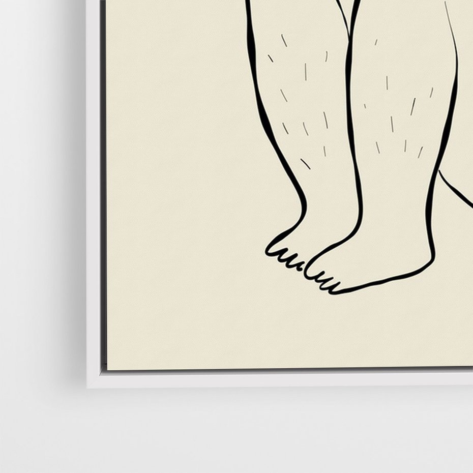 Obraz w ramie 80x120 - Migotliwe Refleksje - nowoczesny minimalistyczny rysunek, dziewczyna w bieliźnie - rama biała