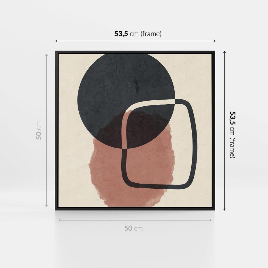 Obraz w ramie 50x50 - Abstrakcyjna Harmonia - abstrakcyjne nieregularne kształty, minimalistyczny plakat - rama czarna