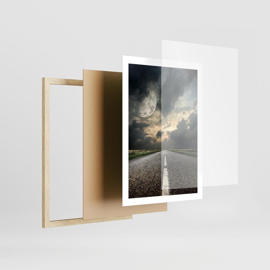 Plakat w ramie 50x70 - magia nocnej drogi - droga, księżyc - rama drewno