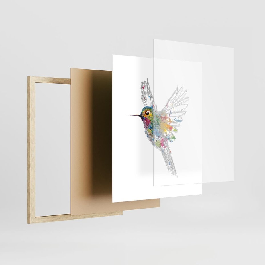 Plakat w ramie 40x50 - Koliber w akwareli - akwarela, koliber - rama drewno