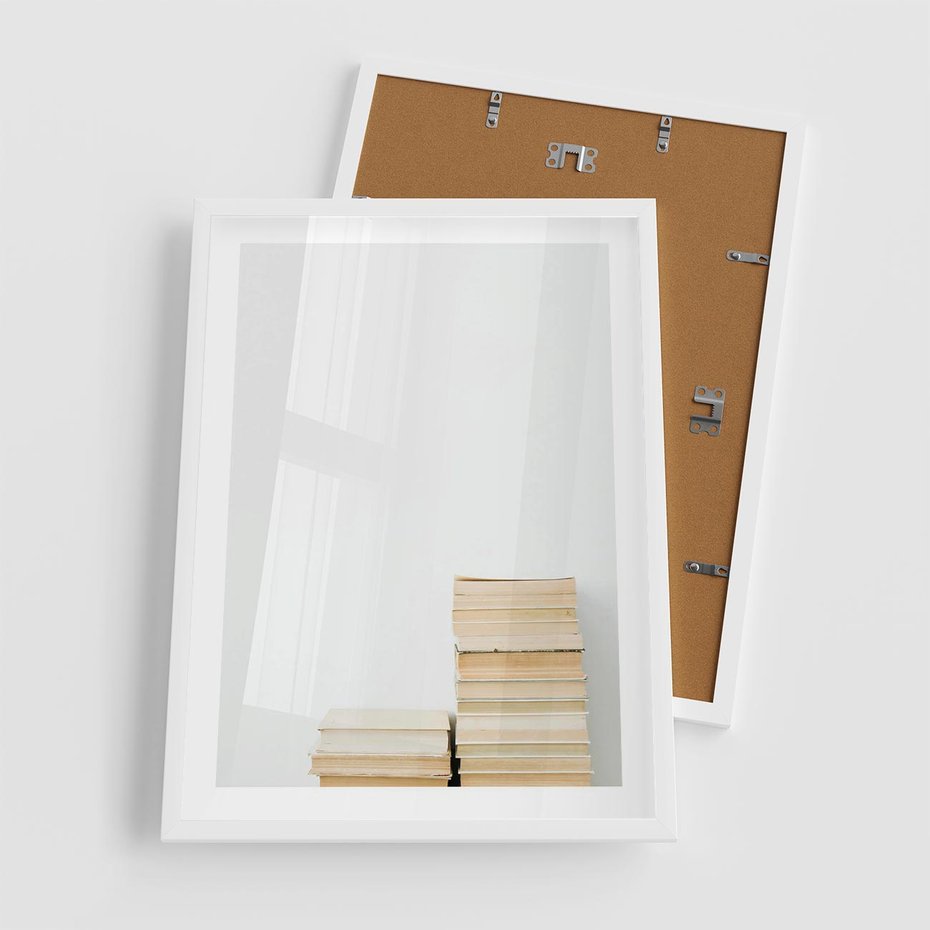 Plakat w ramie 50x70 - Stos Zakurzonych Opowieści - stos książek, ksiązki na stosie - rama biała