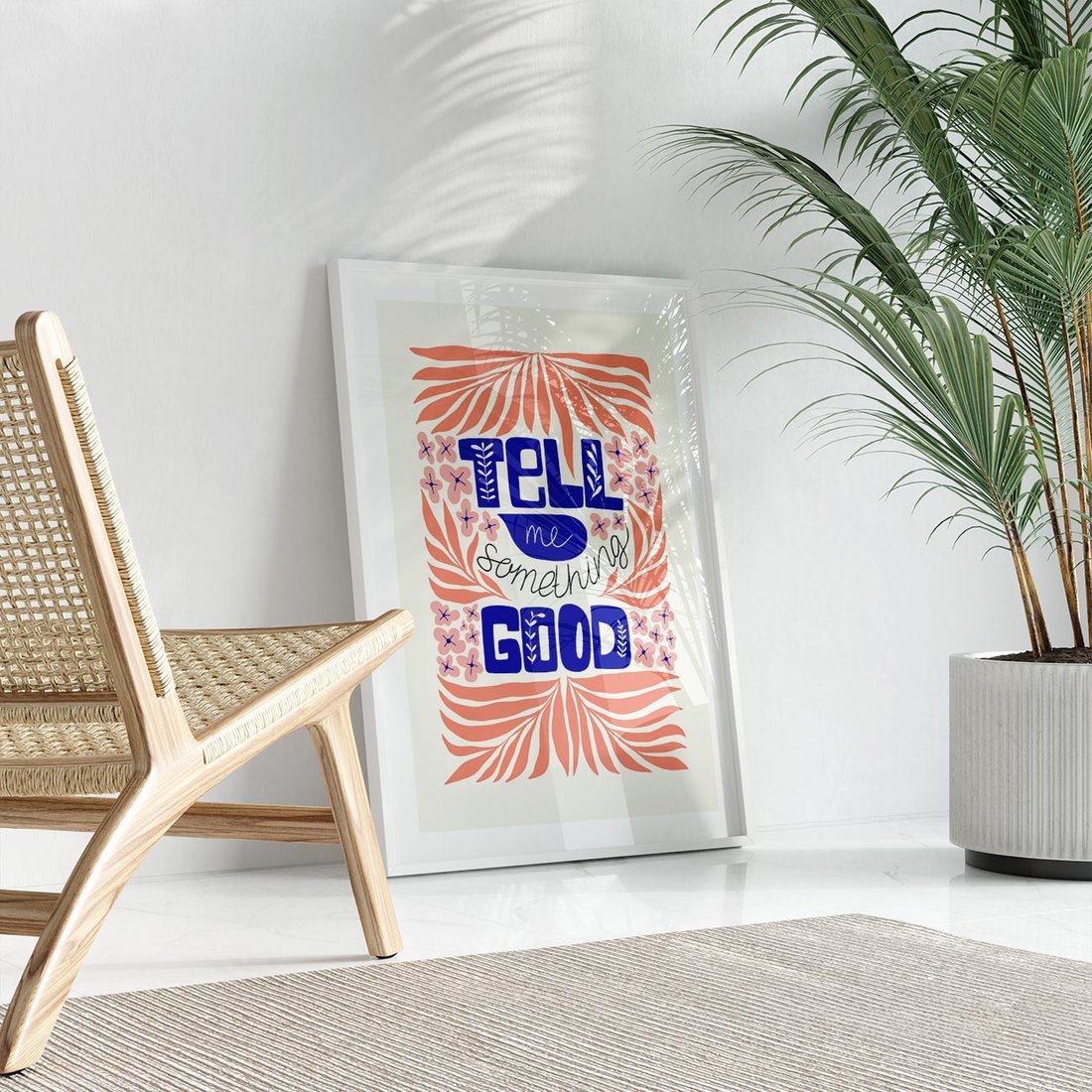 Plakat w ramie 30x40 - Bezgraniczne Formy - nowoczesna typografia, liście - rama biała