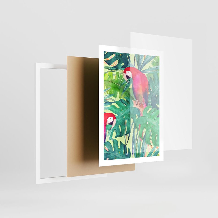 Plakat w ramie 50x70 - Egzotyczna Przygoda - tropikalne, liście - rama biała
