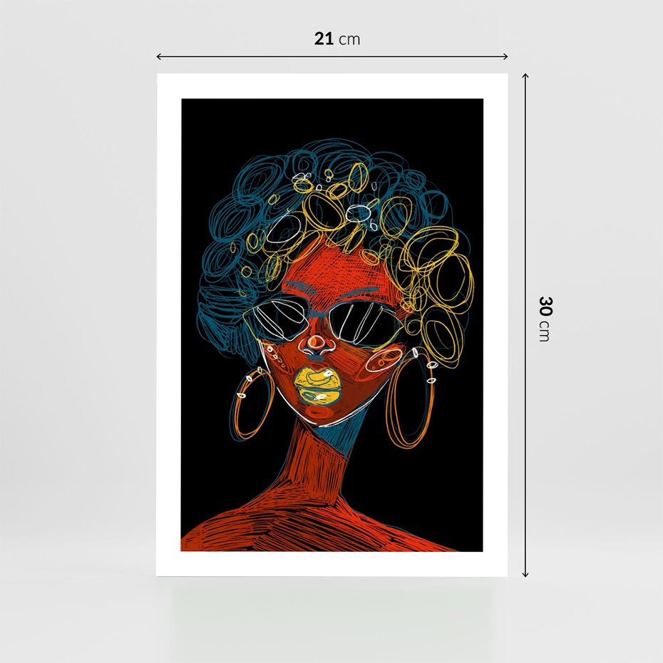 Plakat bez ramy 21x30 - Kolorowe Wibracje Rzeczywistości - abstrakcyjny portret kobiety, twarz