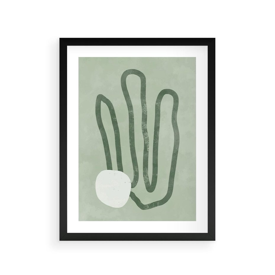 Plakat w ramie 30x40 - Spokojne Kształty Natury - zielona abstrakcja, zgaszona zieleń - rama czarna