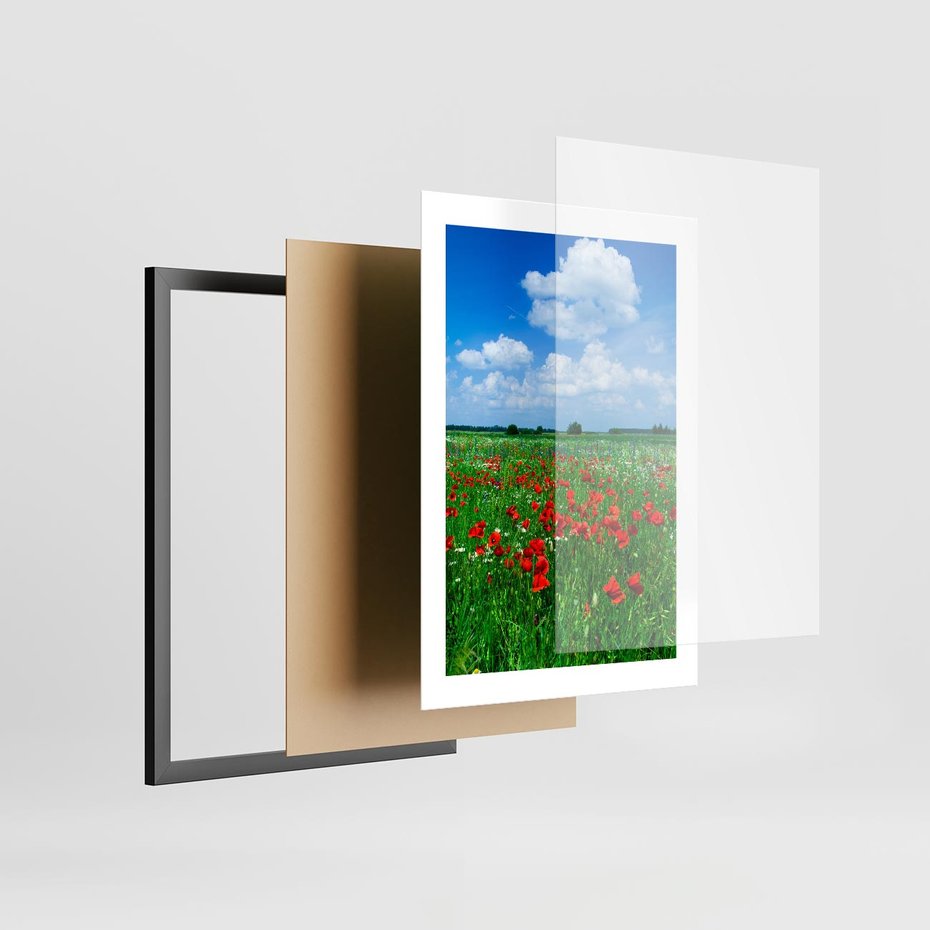 Plakat w ramie 30x40 - Kolorowa łąka pełna maku - łąka, maki - rama czarna