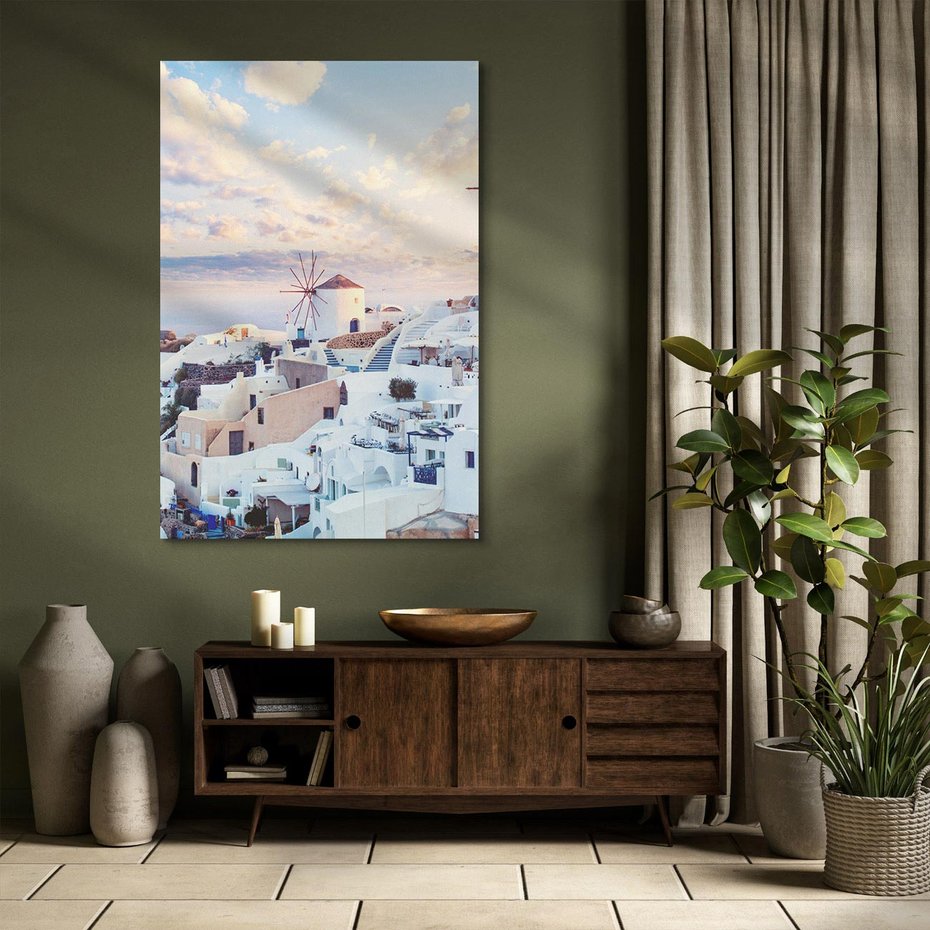 Obraz na płótnie 80x120 - Biel ponad Błękitem - Santorini, białe budynki