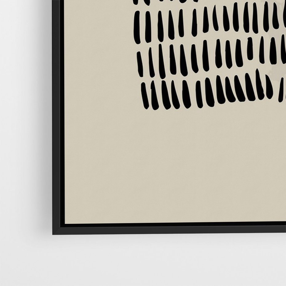 Obraz w ramie 50x70 - Energetyczne Pulsacje Nowości - boho plakat, czarne kropki kreski - rama czarna