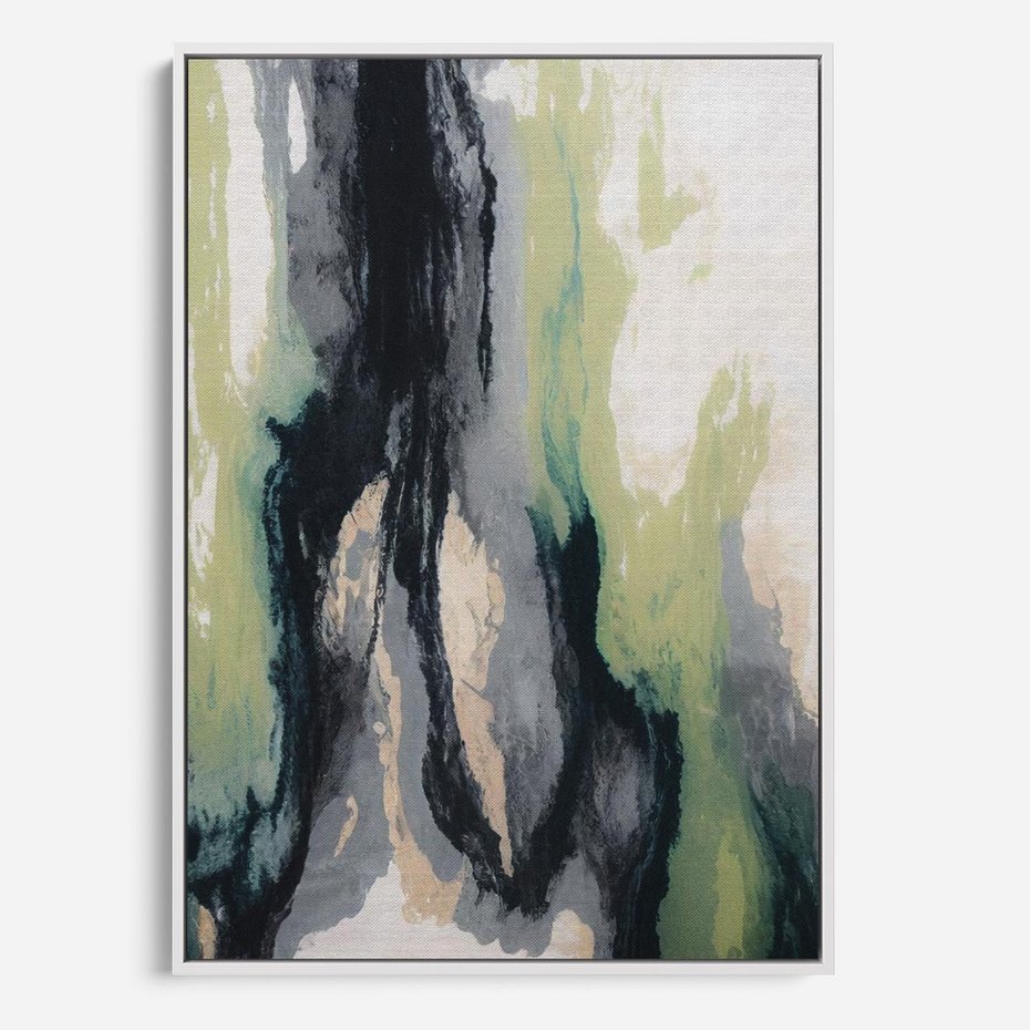 Obraz w ramie 80x120 - Sfumowane zmysły artysty - rozmyte kolory, zieleń - rama biała