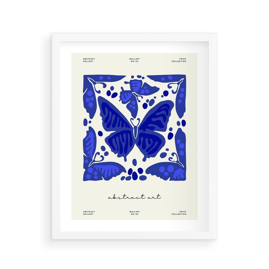 Plakat w ramie 40x50 - Wibracje Wnętrza - nowoczesny plakat, odcienie błękitu - rama biała