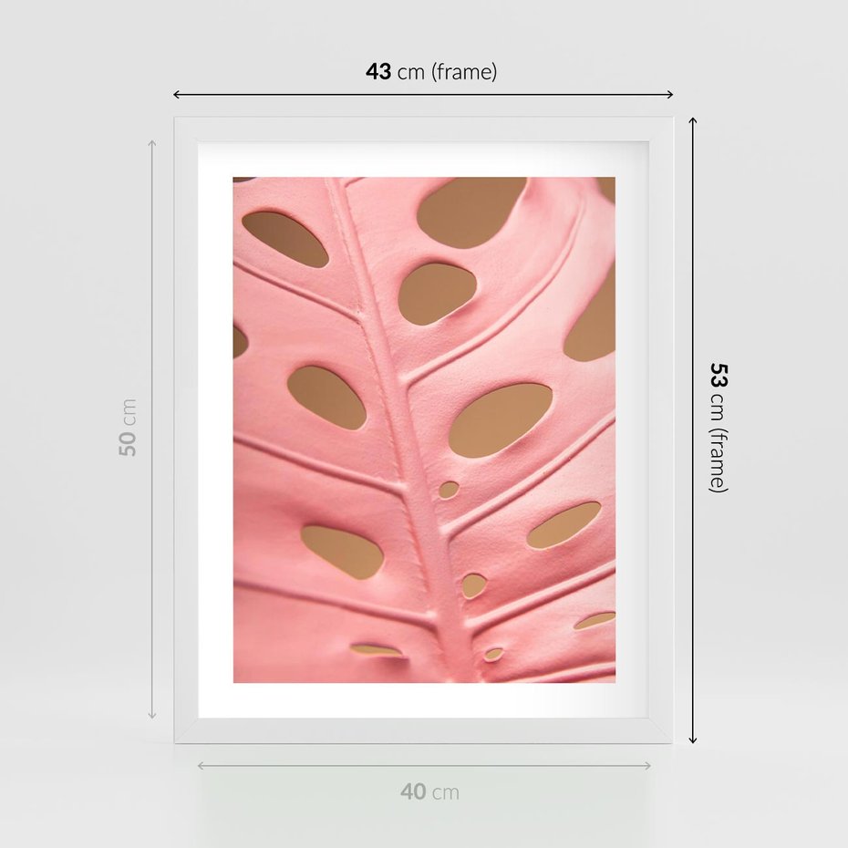 Plakat w ramie 40x50 - Różowa monstera w pełnym rozkwicie - różowa, monstera - rama biała