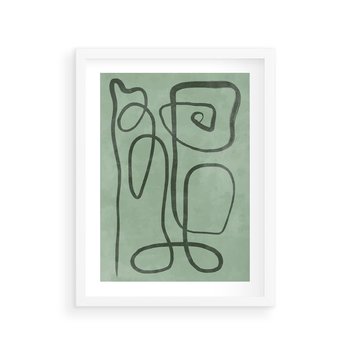 Plakat w ramie 30x40 - Zielone Wariacje w Liniach - abstrakcyjne zielone linie, skandynawski design - rama biała