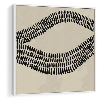 Obraz w ramie 50x50 - Kontury Ewolucji Materii - boho plakat, czarne kropki kreski - rama biała