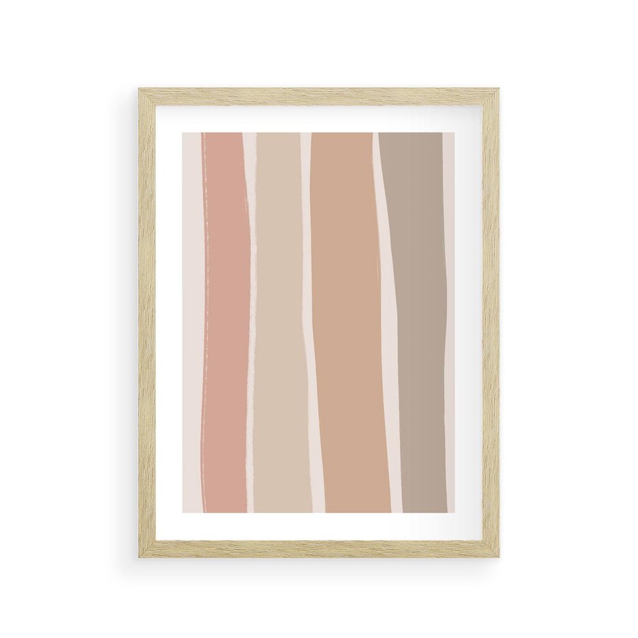 Plakat w ramie 30x40 - Tęczowa Zgaszona Aura - abstakcyjne tęczowe pasy, delikatne odcienie beżu - rama drewno