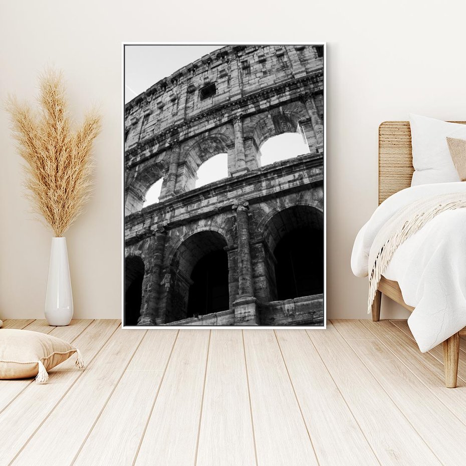 Obraz w ramie 70x100 - Koloseum w Czarnej Bieli - antyczna architektura, koloseum - rama biała