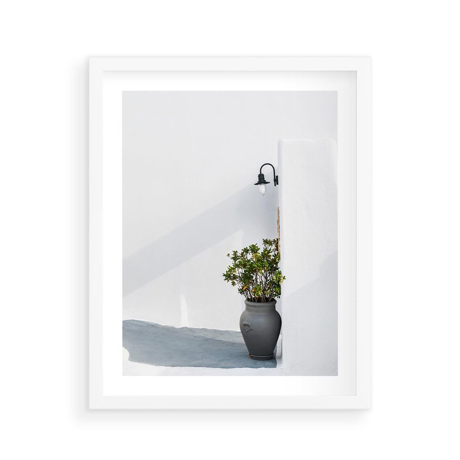 Plakat w ramie 40x50 - Błękitne wybrzeże - Santorini, Grecja - rama biała